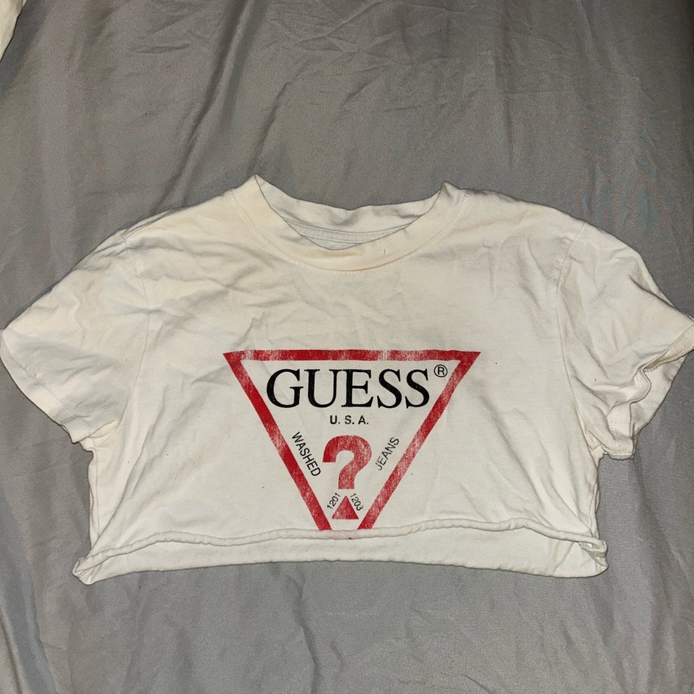 GUESS Red and White Logo Crop Top